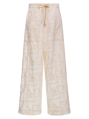 Caroline Meraki Embroidered Cotton Drawstring Pants