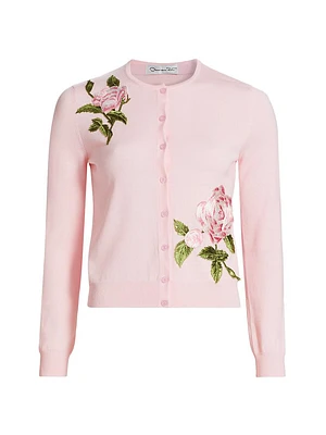 Embroidered Floral Wool Cardigan