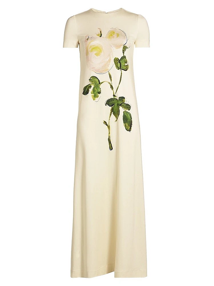 Rose Jersey Short-Sleeve Maxi Dress