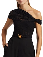 Floral Lace-Virgin Wool One-Shoulder Wide-Leg Jumpsuit