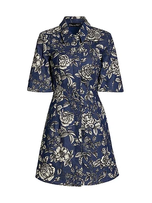 Rose Stretch-Denim Short-Sleeve Minidress