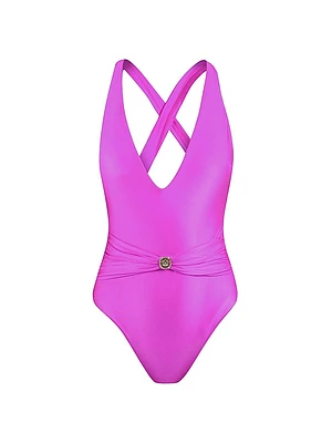 Shimmer Solids Lisa Plunge One-Piece Swimsuit