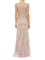 Evening Sleeveless Boatneck Sequin Beaded Gown