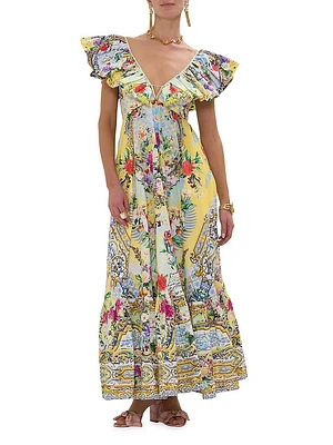 Frill Neck Floral Maxi Dress