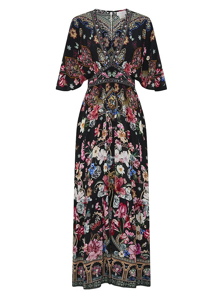 Floral Print Silk Maxi Dress