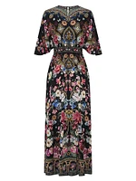 Floral Print Silk Maxi Dress