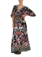 Floral Print Silk Maxi Dress