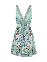 Shirred Waist Silk Minidress