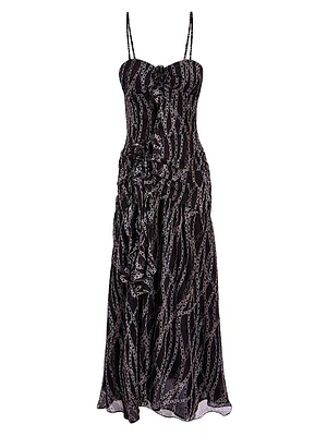 Mira Chain-Print Silk Midi Dress
