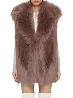 Sleeveless Jacket in Faux Fur and Knit