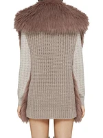 Sleeveless Jacket in Faux Fur and Knit