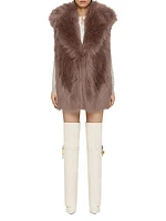 Sleeveless Jacket in Faux Fur and Knit