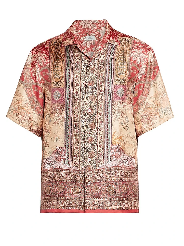 Printed Silk Button-Front Shirt