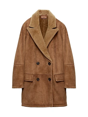 Double-Breasted Shearling Coat