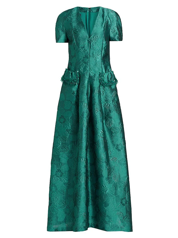 Floral Jacquard A-Line Gown