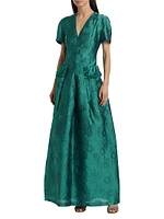 Floral Jacquard A-Line Gown
