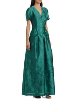 Floral Jacquard A-Line Gown