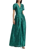 Floral Jacquard A-Line Gown