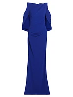 Floral Lace & Cady Cold-Shoulder Gown
