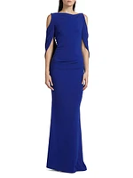 Floral Lace & Cady Cold-Shoulder Gown
