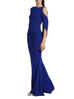 Floral Lace & Cady Cold-Shoulder Gown