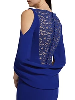 Floral Lace & Cady Cold-Shoulder Gown