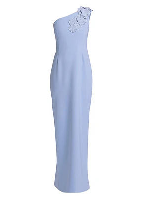 Barcelona Floral Appliqué One-Shoulder Gown