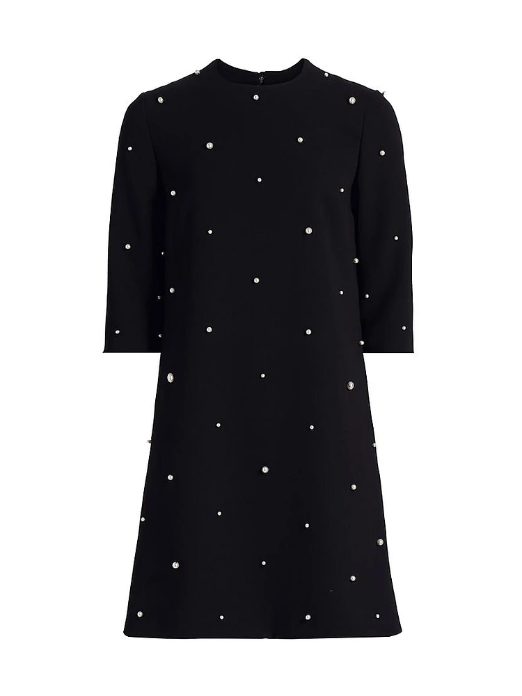 Faux Pearl Embellished Crêpe Minidress
