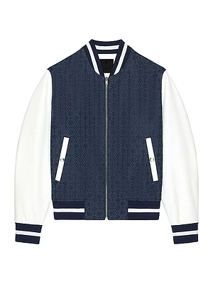 Varsity Jacket in Denim Monogram 72 and Leather