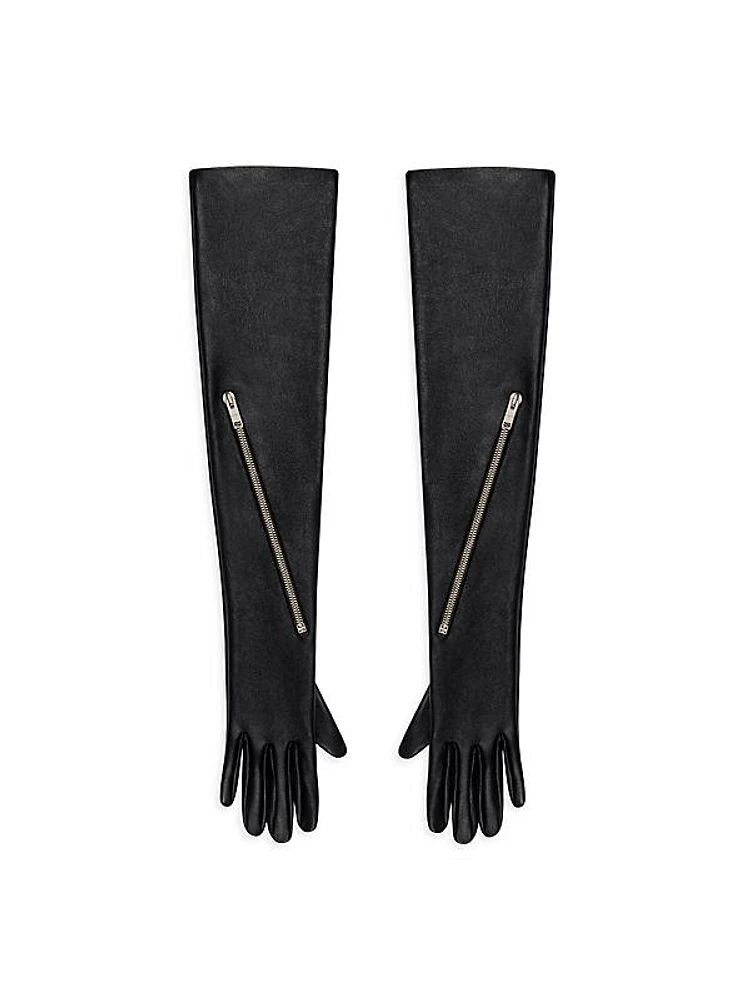 Voyou Long Zipped Gloves in Leather