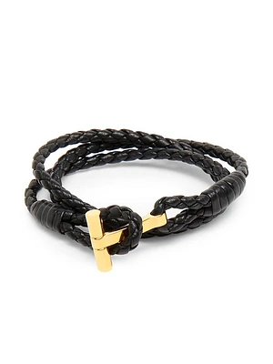T-Logo Goldtone & Braided Leather Bracelet