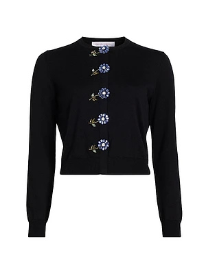 Flower-Embellished Cardigan