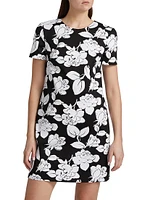 Floral Stretch Cotton Shift Minidress