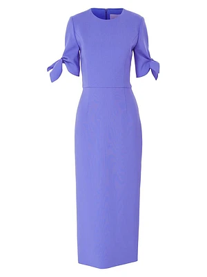 Sleeve-Tie Stretch Wool Midi-Dress