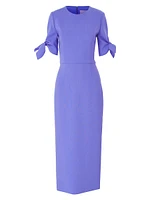 Sleeve-Tie Stretch Wool Midi-Dress