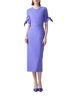 Sleeve-Tie Stretch Wool Midi-Dress