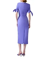 Sleeve-Tie Stretch Wool Midi-Dress