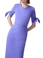 Sleeve-Tie Stretch Wool Midi-Dress