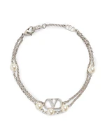 Vlogo Signature Metal Bracelet with Swarovski Pearls