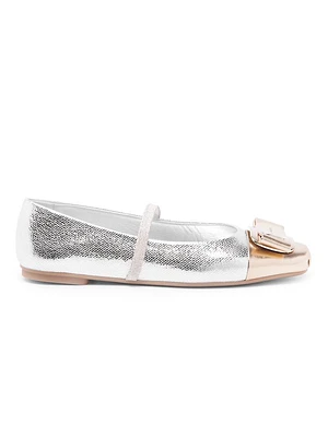 Zina Crystal-Embellished Metallic Leather Flats