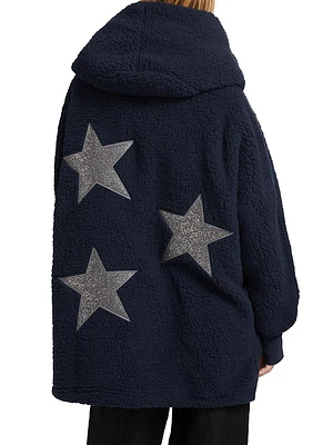 The Best Lounger World Embellished Star Sherpa Hooded Jacket