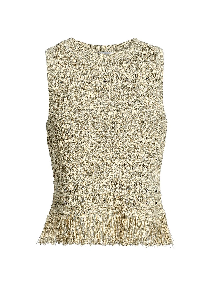 Beaded Fringe Knit Shell Top