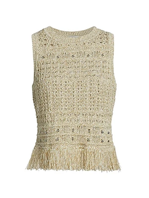 Beaded Fringe Knit Shell Top