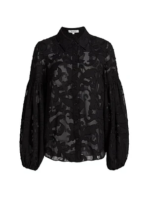 Scroll Burnout Button-Front Blouse
