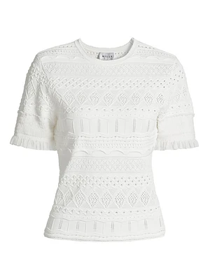 Smocked Pointelle-Knit Top