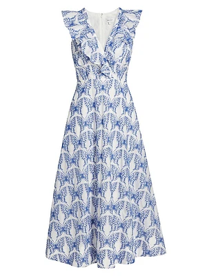Butterfly Eyelet Ruffled Midi-Dress