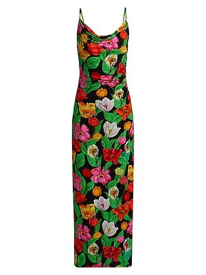 Tulip Rosette Cowlneck Cocktail Dress