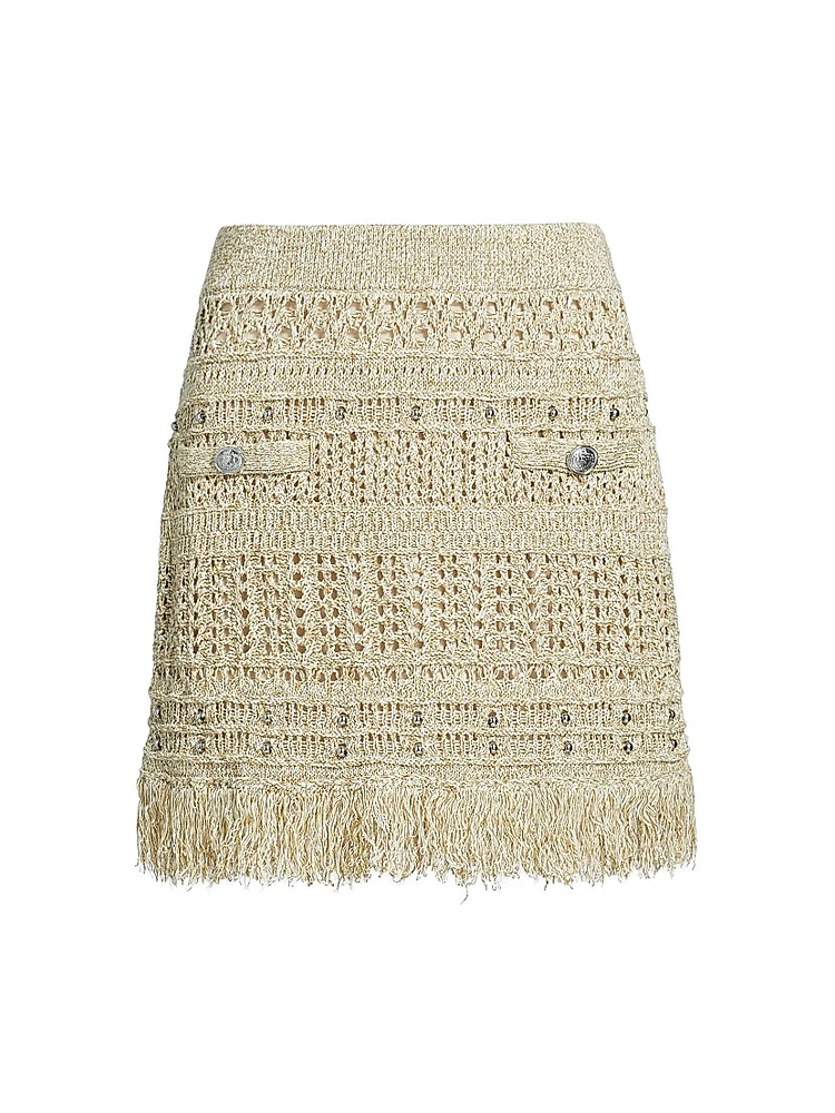 Beaded Fringe Knit Miniskirt