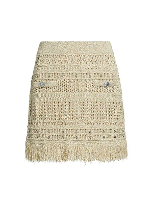 Beaded Fringe Knit Miniskirt