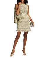 Beaded Fringe Knit Miniskirt